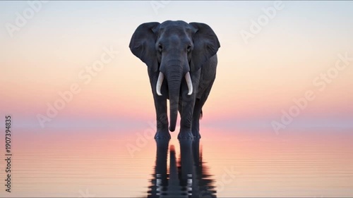 Wallpaper Mural Serenity and Surreal Nature Concept Featuring African Elephant Standing on Calm Water at Sunset Torontodigital.ca