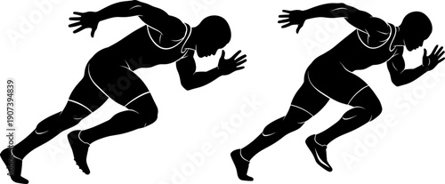 Dynamic Sprinting Athlete Silhouette Vector Illustration Showing Powerful Track Runner Speed Motion Isolated on White Background
