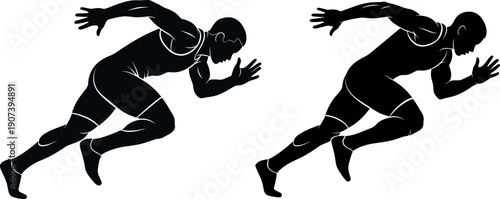 Powerful Sprinter Running Silhouette Vector Illustration Showing Dynamic Track Athlete Speed Motion Isolated on White Background