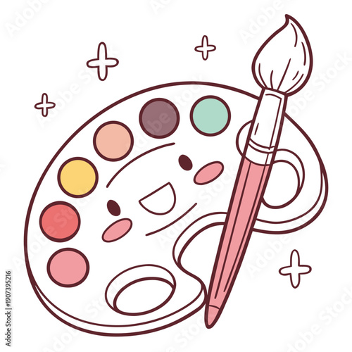A paint palette with a brush and colorful paints