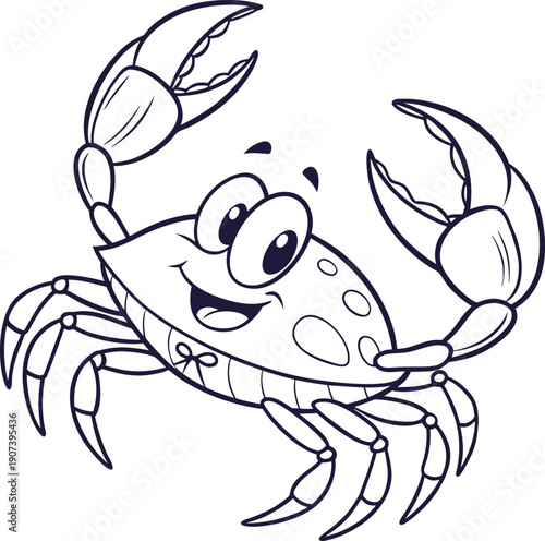 A cartoon crab with a happy face and raised claws