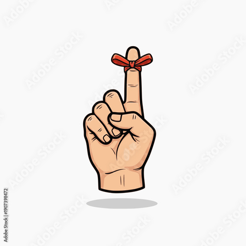 Hand with finger pointing up and red ribbon tied around it