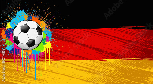 Soccer Ball with German Flag Splash, Vibrant Paint Splatter - Vector Illustration