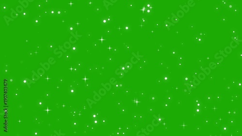 Falling silver glitter stars and particles on green screen background