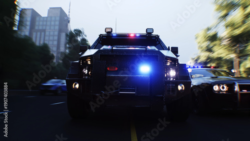 Εκτύπωση καμβά An swat police driving fast on a city street. 3d rendering.