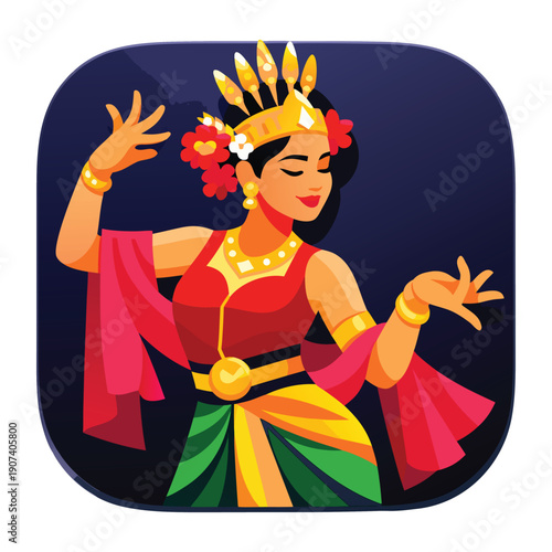 Female dancer in traditional indonesian attire gracefully dancing. Perfect for travel magazines, cultural blog posts, dance performance promotions, or multicultural event flyers.