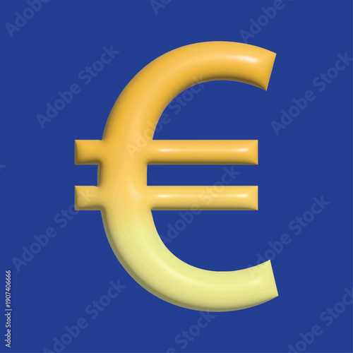 Golden 3D Euro currency sign with glossy plastic texture isolated on blue. Shiny vector symbol for European Union finance, banking economy, money investment or global stock market trade.