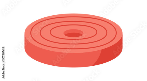 Flat style barbell weightlifting plate. Round workout equipment disc for bodybuilding and gym training. Fitness tool ideal for muscle strength and sport activity. Vibrant minimal design suitable