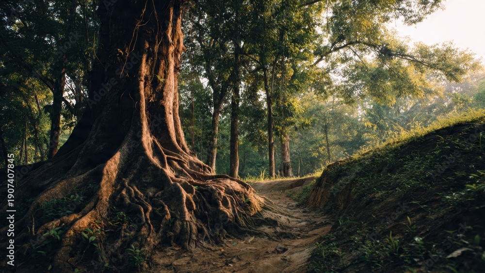 Obraz premium Tree with exposed roots in forest