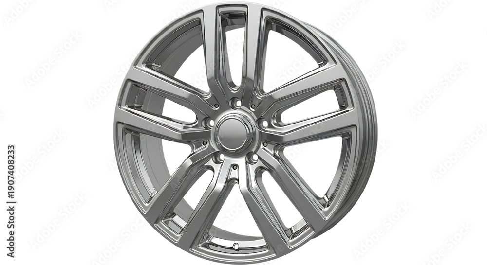 Obraz premium A shiny silver car wheel on transparent background