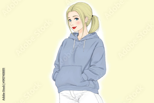 Illustration of a woman in a hoodie