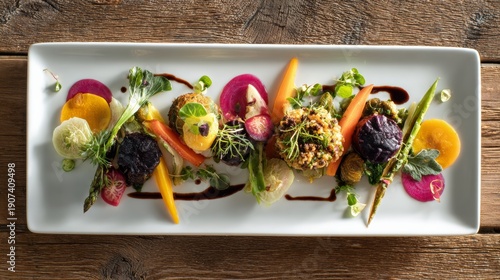 Luxury Vegan Dish with Separated Fresh Ingredients