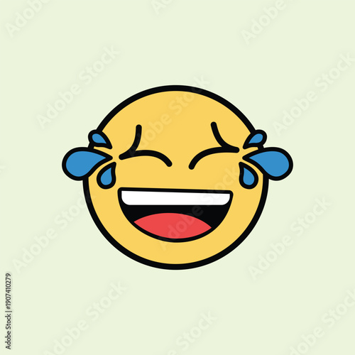 A simple hand drawn illustration of a yellow emoji laughing with tears of joy on a light green background. Ideal for social media stickers, chat icons, and playful digital messaging.