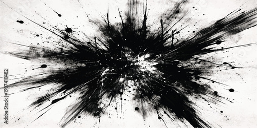 Abstract black ink splash explosion on white background