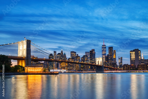 Wallpaper Mural New York City Manhattan Downtown with Brooklyn Bridge at Dusk Torontodigital.ca