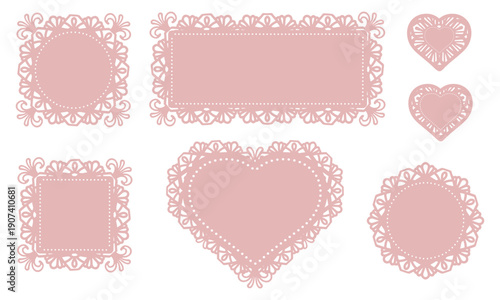 Lace Doily Vector Set - Large Frilly Heart Design - Square and Circle Cutting Templates