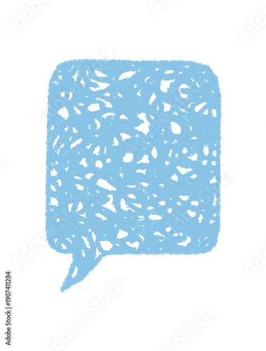 Organic speech box styled in crayon sketch and soft balloon form. Blue chat bubble rectangle gives a friendly message icon touch. Playful communication accent for text and creative message art.