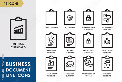 AI Data Analytics Report Document Line Icon