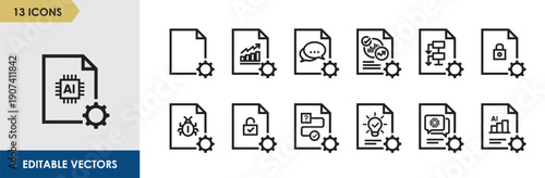 AI Data Analytics Report Document Line Icon