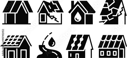 House damage icon set Vector