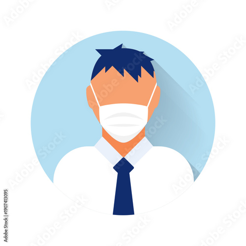 Flat modern minimal avatar icon with medical mask. Business concept, global communication. Web site user profile. Social media, network elements
