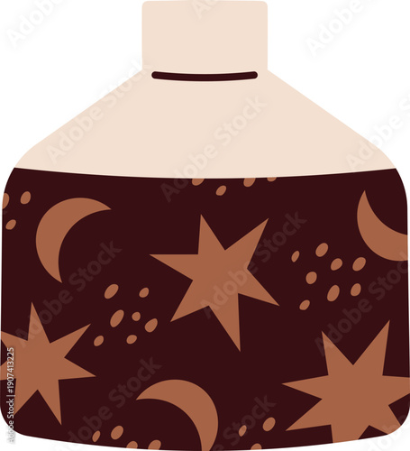 Pottery icon. Clay vase with cozy night design