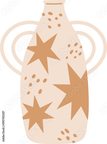 Handmade vase with star ornament. Cute cozy pottery