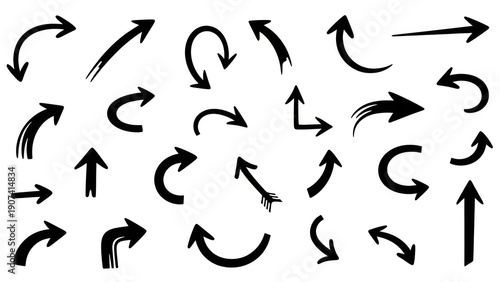 Collection of black arrows pointing in different directions
