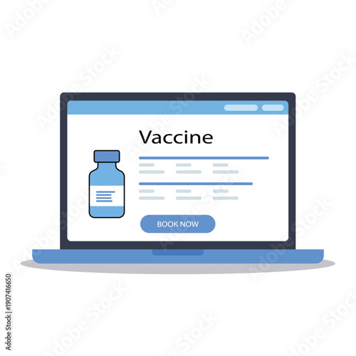 Online Vaccine Booking Website on Laptop Screen Flat Vector