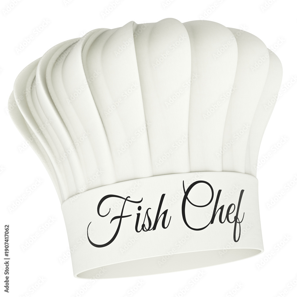 Fototapeta premium Fish Chef white chef hat. 3D rendering