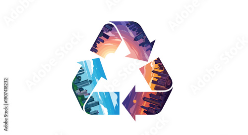 Colorful abstract recycling symbol with vibrant hues and dynamic design elements