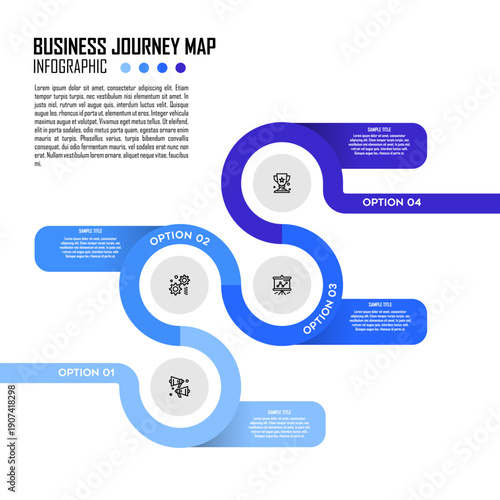 Four options business journey map infographic, for presentations, annuals, banners, web and process flow. Editable vector