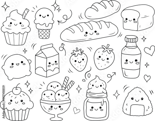 Cute food illustrations with smiling faces