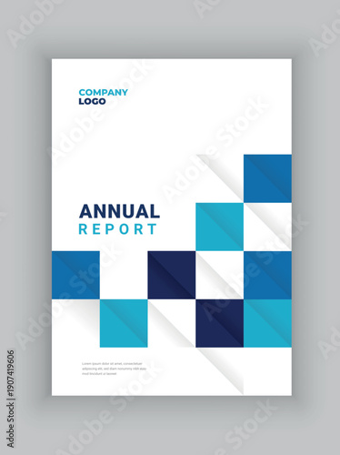 Annual Report Cover Template Design with Blue Geometric Pattern