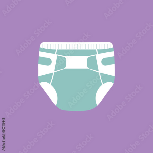 Baby Diaper Flat Vector Icon Isolated on Purple Background