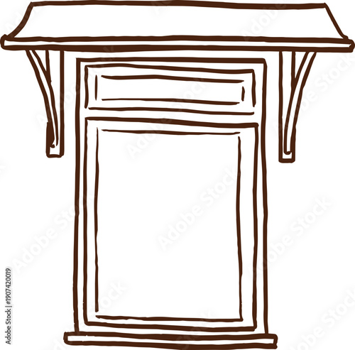 Hand drawn commercial window frame in brown line art. Simple vintage style vector illustration. Cafe, restaurant, hotel or shop exterior architecture graphic.