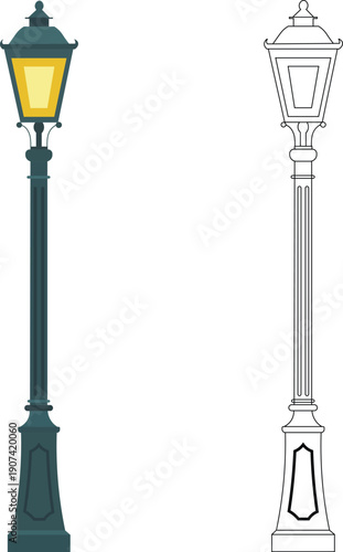 Vintage Street Lamp Post Vector Illustration Classic City Light