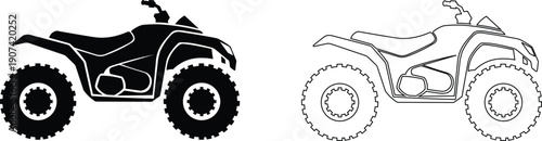 ATV Quad Bike Silhouette and Outline Off Road Vehicle Vector