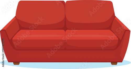 Red Sofa Couch Furniture Flat Vector Illustration