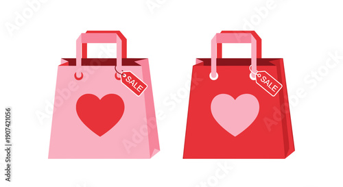 Pink and Red Handbags with Heart Design.