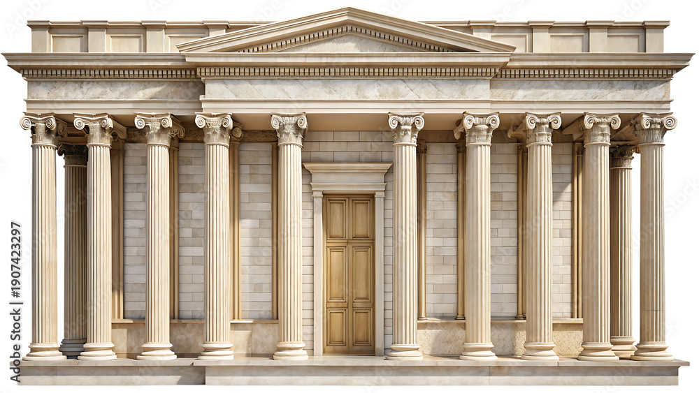 Obraz premium Classical architectural structure with columns and door isolated on a transparent background