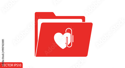Red Folder with Heart and Paperclip Icon.