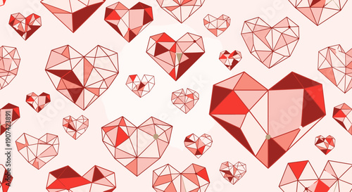 Red Geometric Heart Shapes Pattern.
