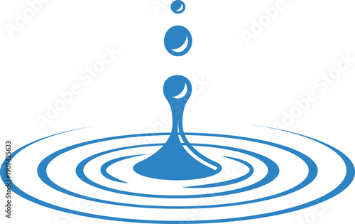 Ripple rings on water surface with blue drop falling