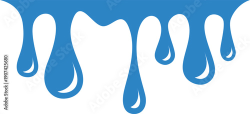Dripping water top border. Blue paint drops