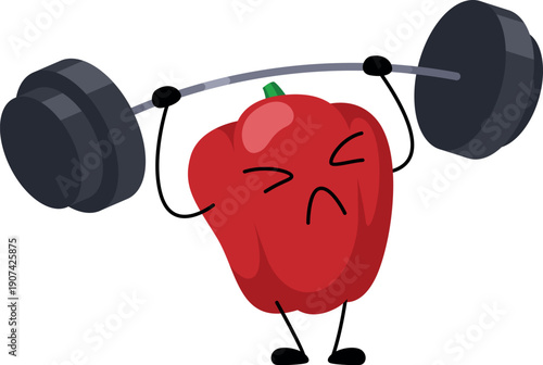 Bell pepper lifting barbell. Fitness gym exercise