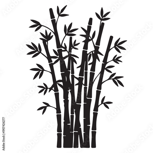 Black bamboo forest silhouettes isolated on transparent background, vector for stencil.