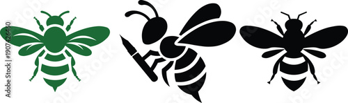 a bee logo  silhoutte  style vector illustration. 