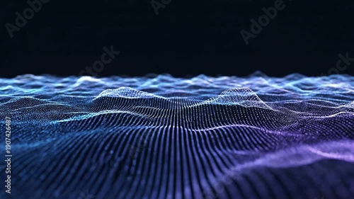 Abstract wavy particles creating a mesmerizing digital landscape background
