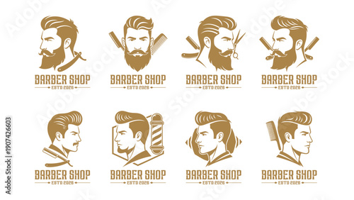 Classic Barber Shop Logo Collection with Mustache Illustration